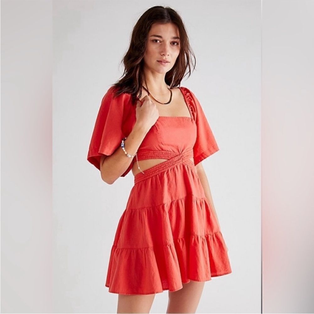 Free People Cross Of Sunlight Mini Endless Summer Smocked Square Neck Dress